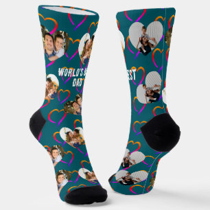 Custom 3 Photo Hearts Collage Best Dad Ever Socks