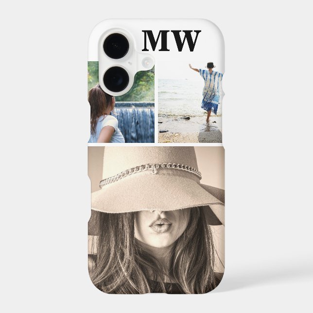 Custom 3 photo monogrammed initials iPhone case (Back)