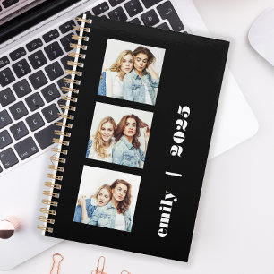 Custom 3-Photo Personalised Black White 2025 Planner