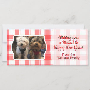 Custom 3 Photo Red & White Country Farmhouse Plaid