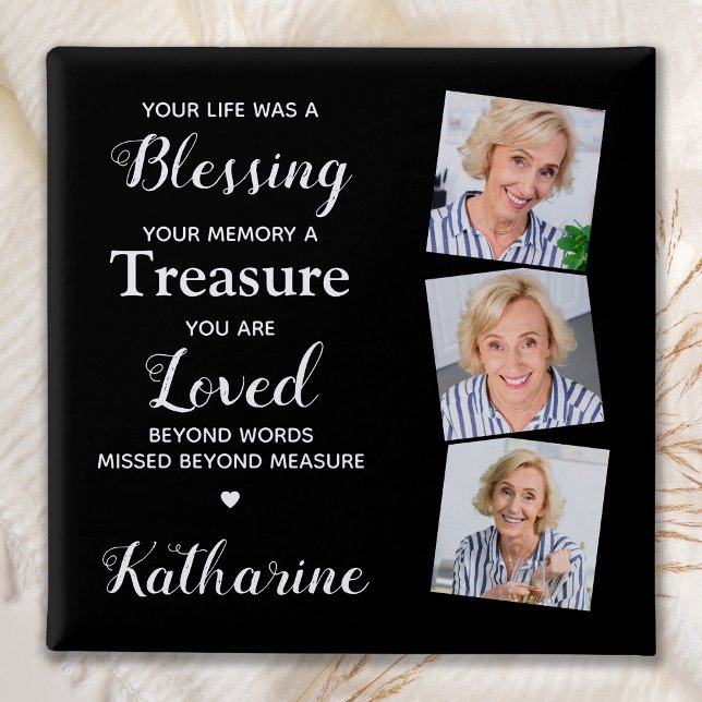 Custom 3 Photo Remembrance Memorial Funeral 15 Cm Square Badge (Creator Uploaded)