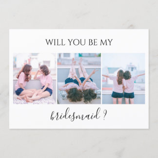 Custom 3 Photo Will You Be My Bridesmaid Card