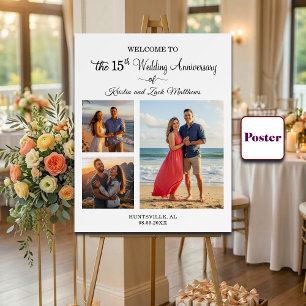 Custom 3 Photos 15th Wedding Anniversary Welcome Poster