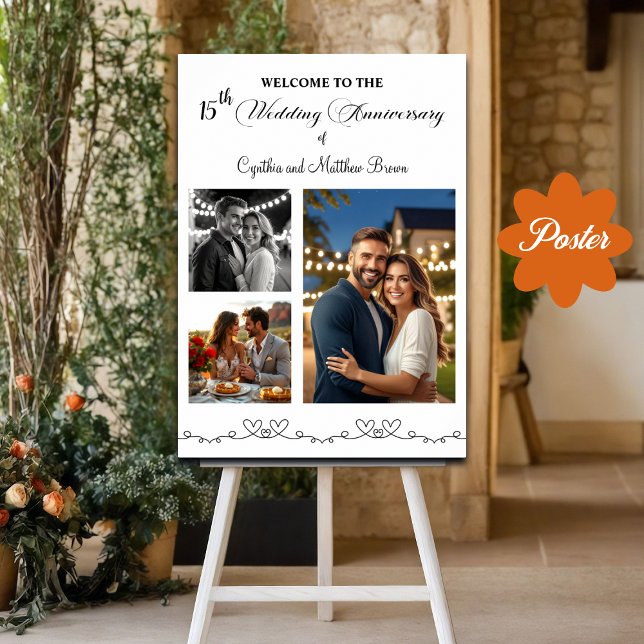 Custom 3 Photos 15th Wedding Anniversary Welcome Poster (Creator Uploaded)