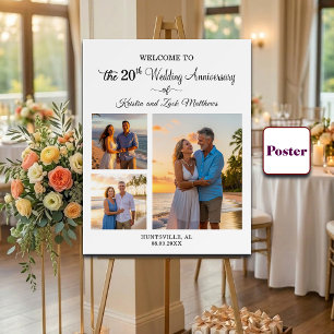 Custom 3 Photos 20th Wedding Anniversary Welcome Poster