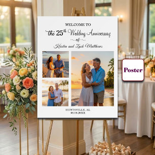 Custom 3 Photos 25th Wedding Anniversary Welcome Poster
