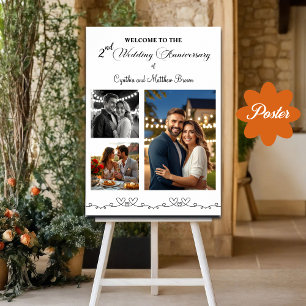 Custom 3 Photos 2nd Wedding Anniversary Welcome Poster
