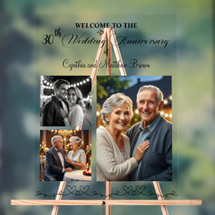 Custom 3 Photos 30th Wedding Anniversary Welcome Acrylic Sign