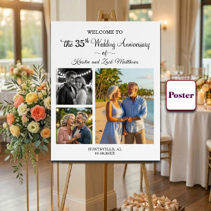 Custom 3 Photos 35th Wedding Anniversary Welcome Poster