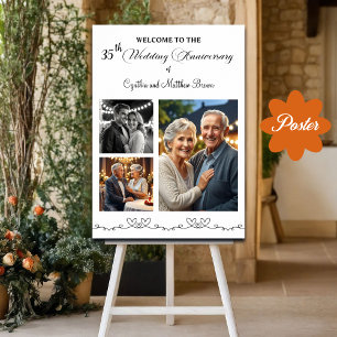 Custom 3 Photos 35th Wedding Anniversary Welcome Poster