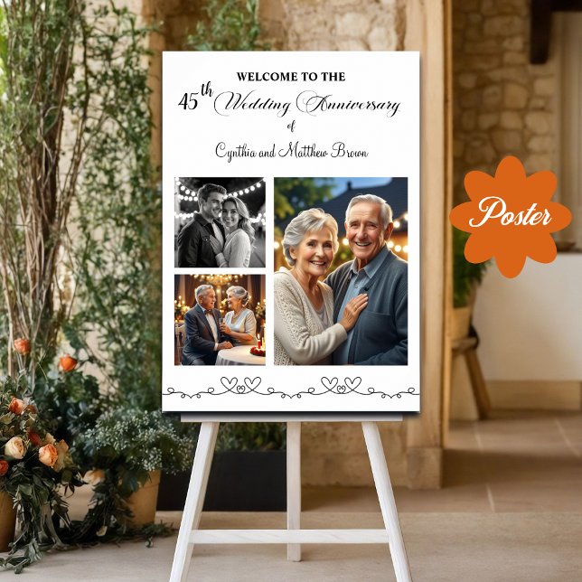 Custom 3 Photos 45th Wedding Anniversary Welcome Poster (Creator Uploaded)