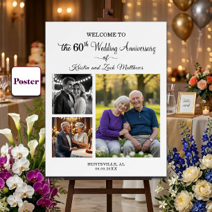 Custom 3 Photos 60th Wedding Anniversary Welcome Poster