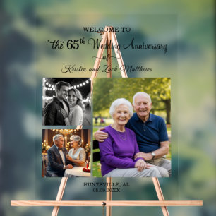 Custom 3 Photos 65th Wedding Anniversary Welcome Acrylic Sign