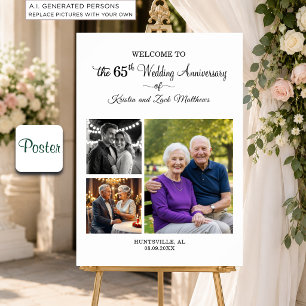 Custom 3 Photos 65th Wedding Anniversary Welcome Poster