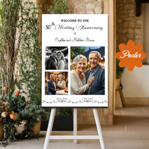 Custom 3 Photos 80th Wedding Anniversary Welcome Poster