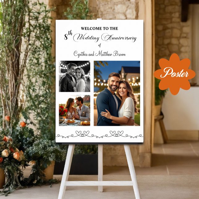 Custom 3 Photos 8th Wedding Anniversary Welcome Poster (Creator Uploaded)