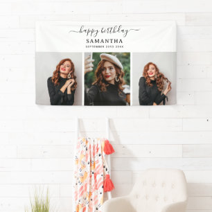 Custom 3 Photos Birthday Party Selfie Picture Banner