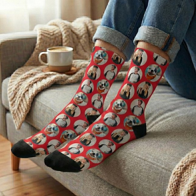 Custom 3 Photos Pattern Red Socks (Creator Uploaded)