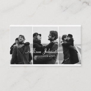 custom 3 photos script photography business card