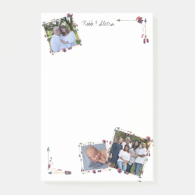 Custom 3 Photos Tribal Arrows Feathers Trendy Post-it Notes (Front)