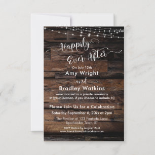 Custom 3 - Rustic Wood Lights Happily Ever After Invitation