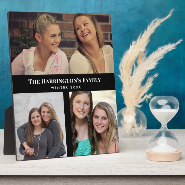 Custom 3 Sections Family Photo Collage Black Frame (Side)