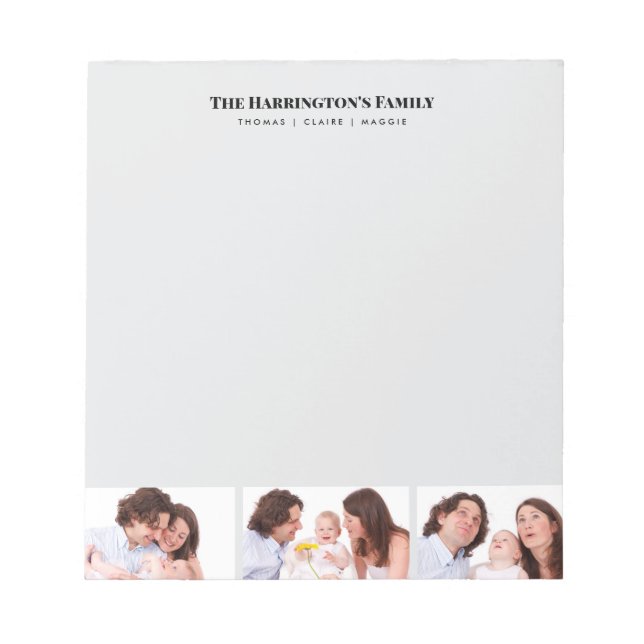 Custom 3 Sections Family Photo Collage Black Frame Notepad (Front)