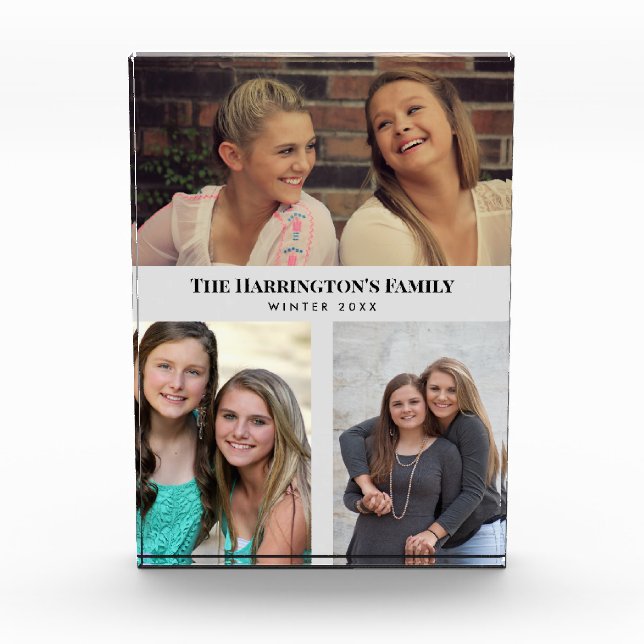 Custom 3 Sections Family Photos Collage Grey Frame (Front)