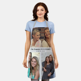 Custom 3 Sections Family Photos Collage Grey Frame Apron