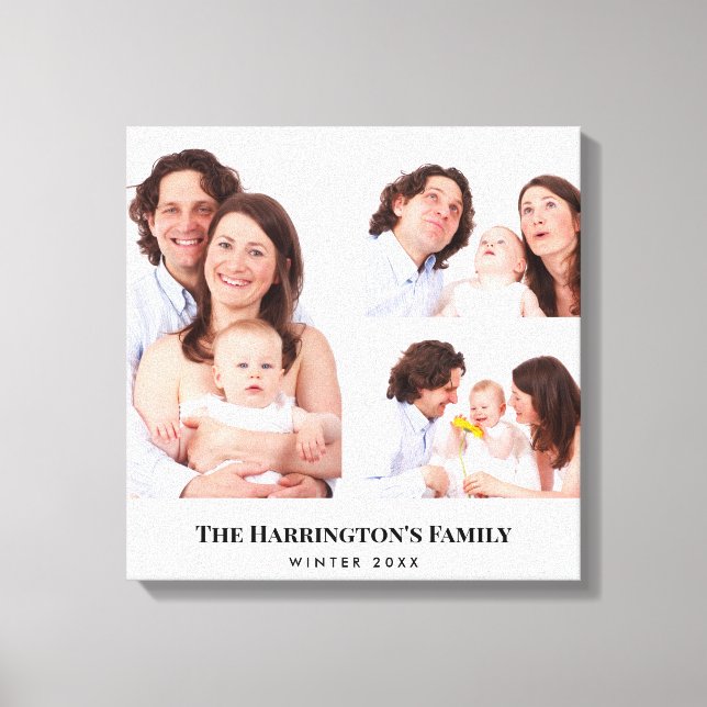 Custom 3 Sections Family Photos Collage Grey Frame Canvas Print (Front)