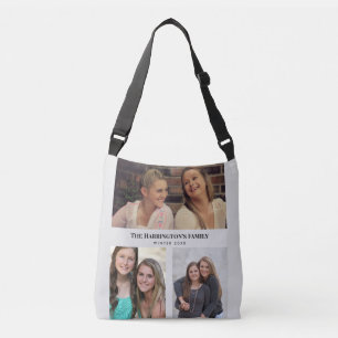 Custom 3 Sections Family Photos Collage Grey Frame Crossbody Bag