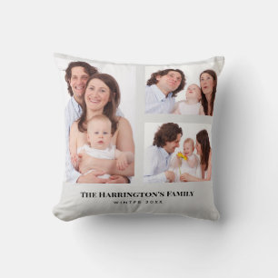 Custom 3 Sections Family Photos Collage Grey Frame Cushion