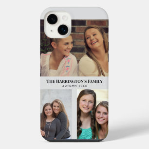 Custom 3 Sections Family Photos Collage Grey Frame iPhone 14 Plus Case