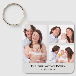 Custom 3 Sections Family Photos Collage Grey Frame Key Ring