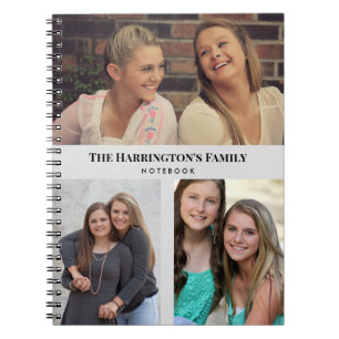 Custom 3 Sections Family Photos Collage Grey Frame Notebook