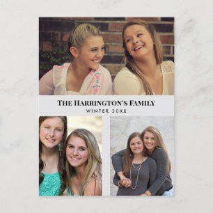 Custom 3 Sections Family Photos Collage Grey Frame Postcard