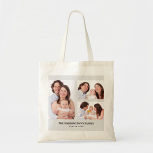 Custom 3 Sections Family Photos Collage Grey Frame Tote Bag