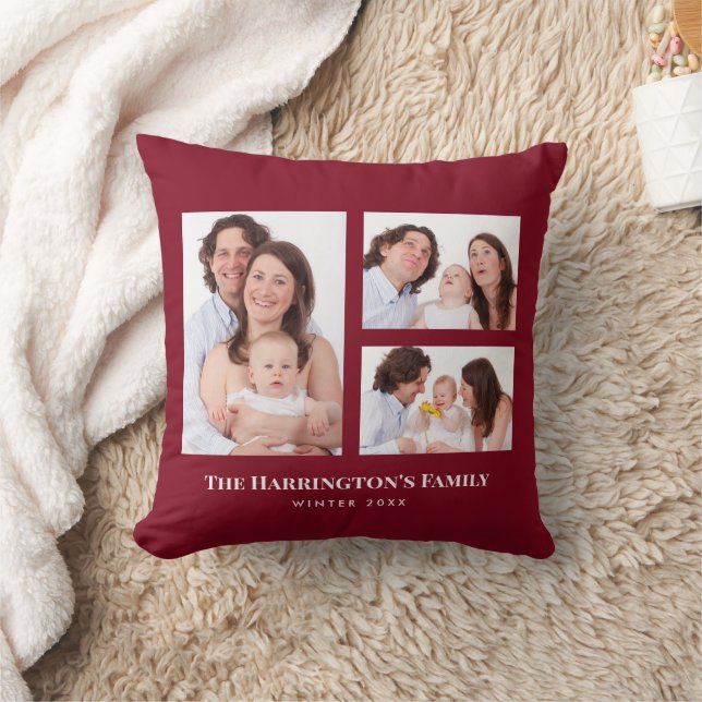 Custom 3 Sections Family Photos Collage Red Frame Cushion (Blanket)