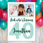 Custom 40th Birthday Green Script Photo Collage Invitation<br><div class="desc">Put a smile on a face with this custom 40th birthday modern green script photo collage Invitation for him. You can add cute childhood photos or anything you like. - Simply click to personalise this design 🔥 My promises - This design is unique and is designed with you in mind...</div>