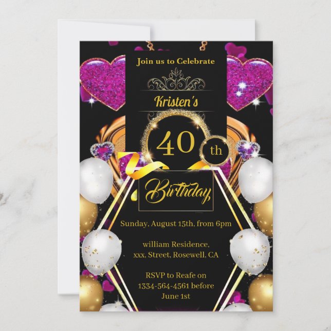 Custom 40th Birthday Invitation (Front)