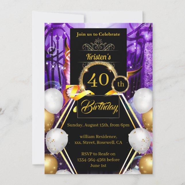 Custom 40th Birthday Invitation (Front)