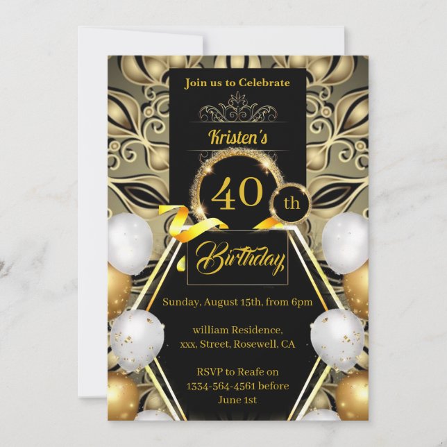 Custom 40th Birthday Invitation (Front)