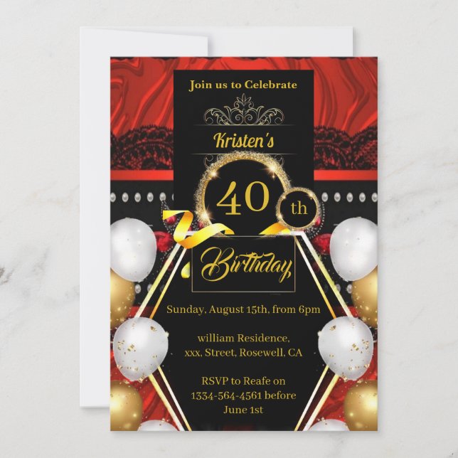 Custom 40th Birthday Invitation (Front)