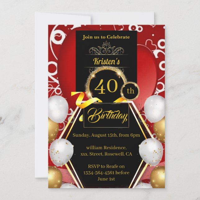 Custom 40th Birthday Invitation (Front)