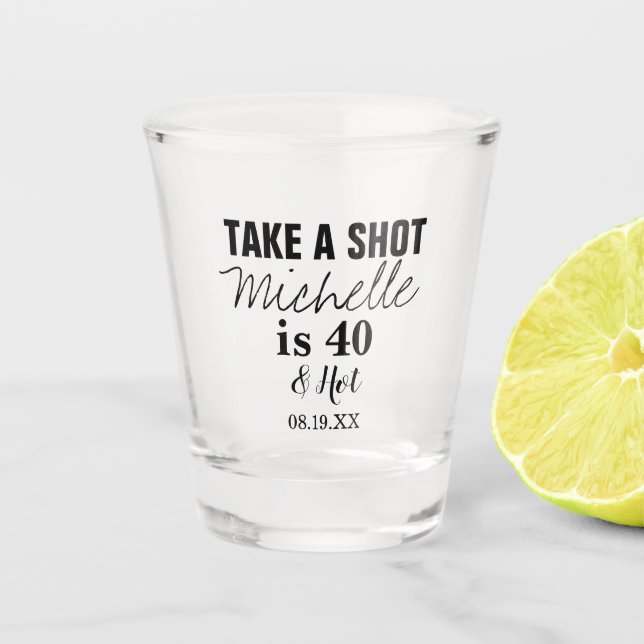 Custom 40th Birthday Party Favour Shot Glass (Front)