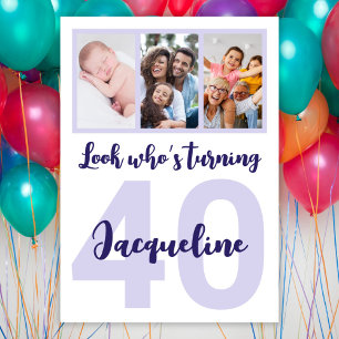 Custom 40th Birthday Purple Script Photo Collage Invitation