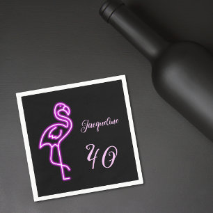 Custom 40th Birthday Tropical Retro Neon Flamingo Napkin
