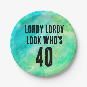 Custom 40th Birthday Watercolor Tie Dye Paper Plate