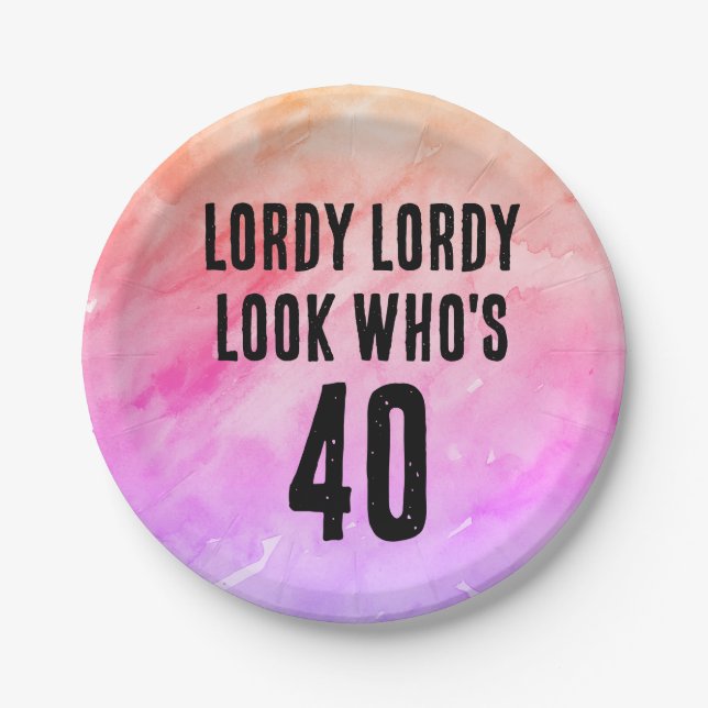 Custom 40th Birthday Watercolor Tie Dye Paper Plate (Front)