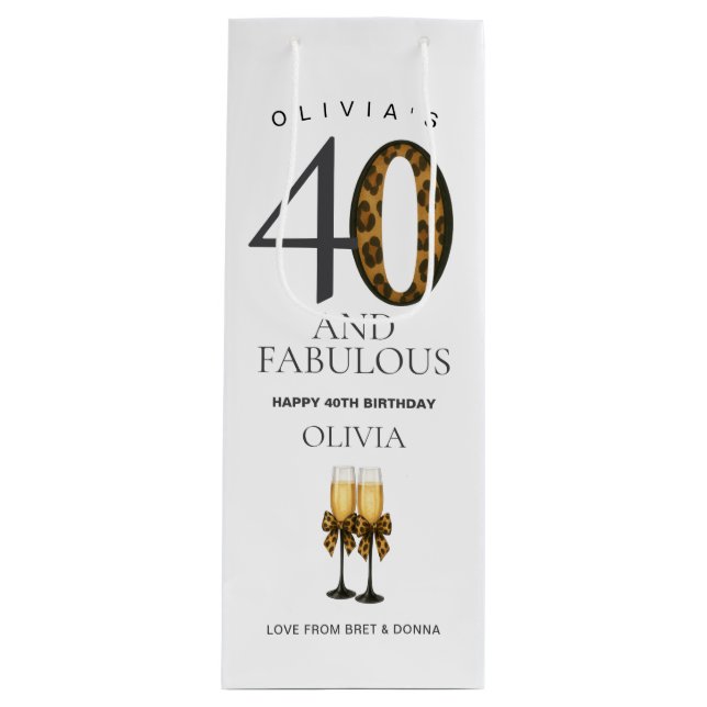 Custom 40th Birthday Wine or Champagne Gift Bag (Front)